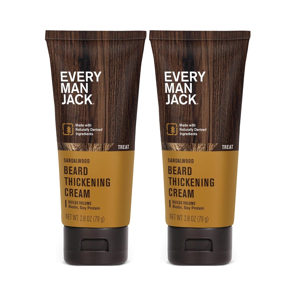 Elke man Jack Baard Verdikking Cream - Versterkt, Thickens, voedt Baard - Licht Sandalwood Geur - Gemaakt met natuurlijk afgeleide ingrediënten zoals Biotin, Vitamine B6, Soy Protein - 2.8oz - 2 Pack