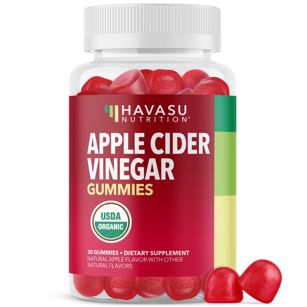 Gommies de vinaigre de cidre de pomme - Vitamines biologiques de vinaigre de cidre de pomme pour la santé digestive, le métabolisme et le soutien de la gorgée - 30 comtes - Végétaux, non-OGM, sans gluten - Saveurs délicieuses et sans goût dur - 15 jours d'approvisionnement