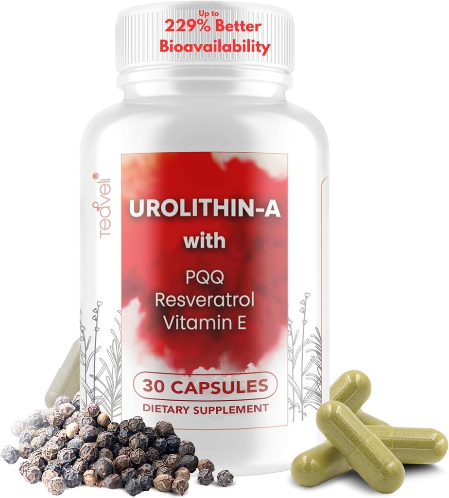 Geavanceerde Urolithin A (15 porties) en Stamcelsupplement met 500 mg Urolithin A, Resveratrol, PQQ, Vitamine E & Bioperine 