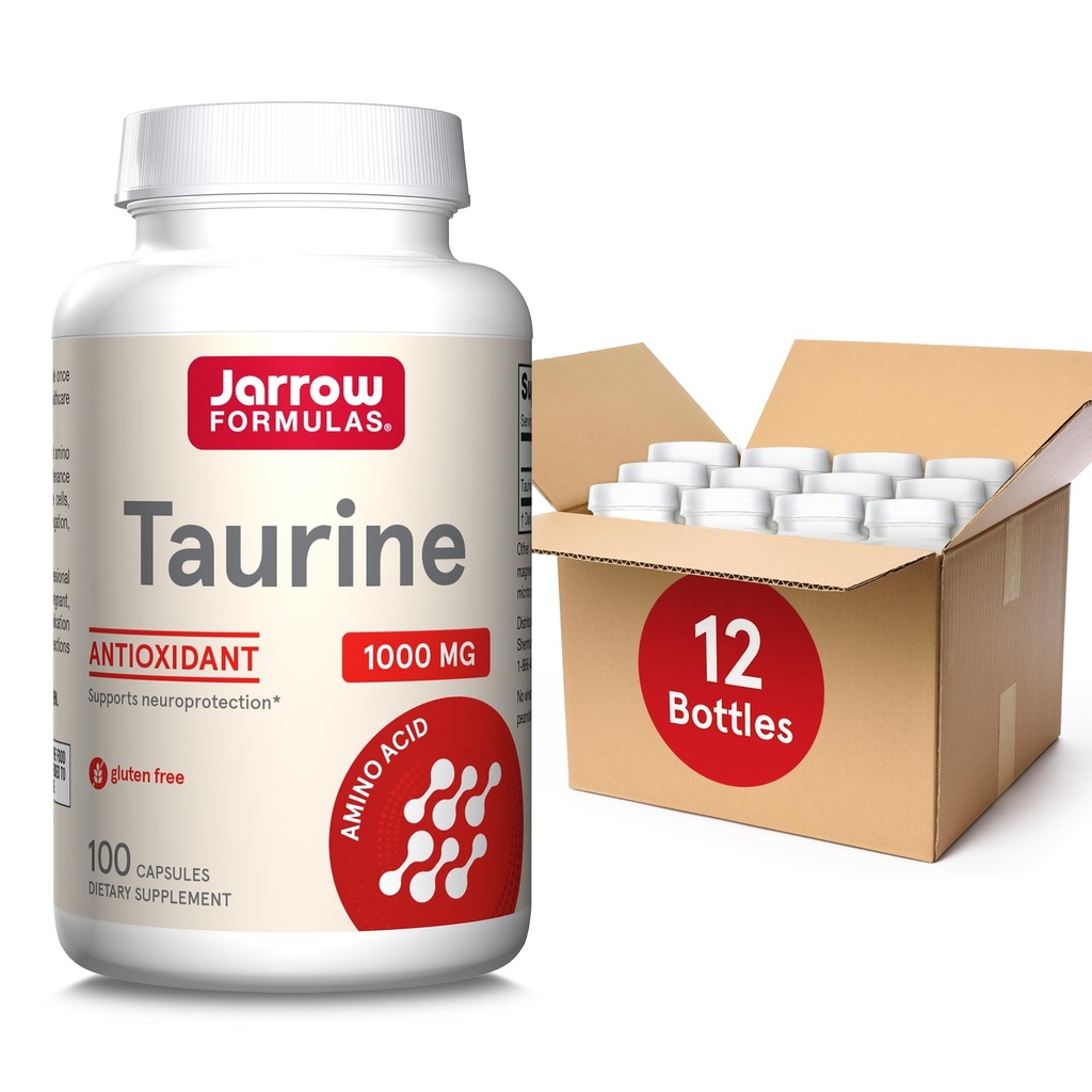 Formules de Jarrow Taurine 1000 mg, supplément alimentaire, supplément acide amino pour le soutien de la santé du cerveau, 100 capsules, 100 jours d'approvisionnement, (paquet de 12)