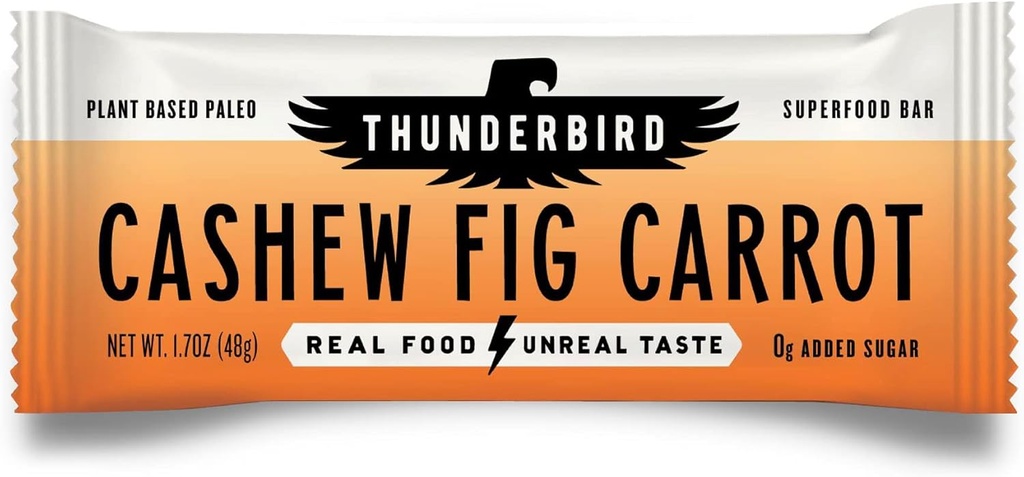 Thunderbird Bars Energy Snack, Glutenvrije met eiwit, gezonde echte voeding, Vegan Paleo Non-GMO, Geen toegevoegde suiker, Cashew Fig Wortel smaak (12 Telling, 1.7 oz. Bars)