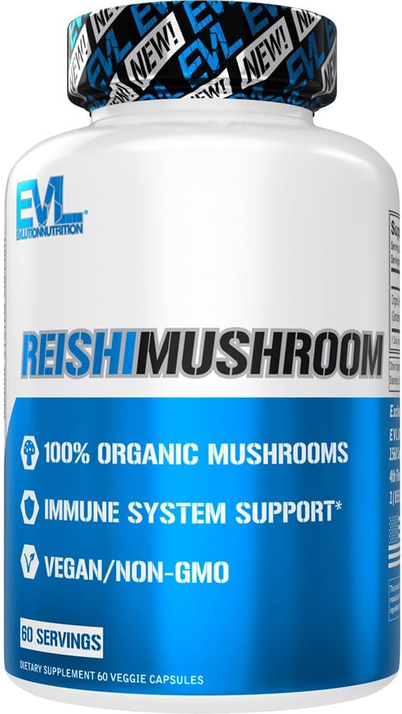 Evlutie Nutrition Reishi Mushroom - Immune System & Health Support - 500mg Paddestoelensupplement - 100% biologisch, veganistisch en niet-GMO - 60 porties
