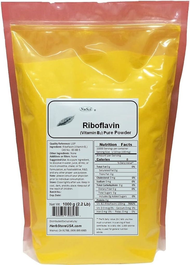 Vitamine B2 Riboflavine Pure Powder Energy (1000 Gram (2,2 lb))