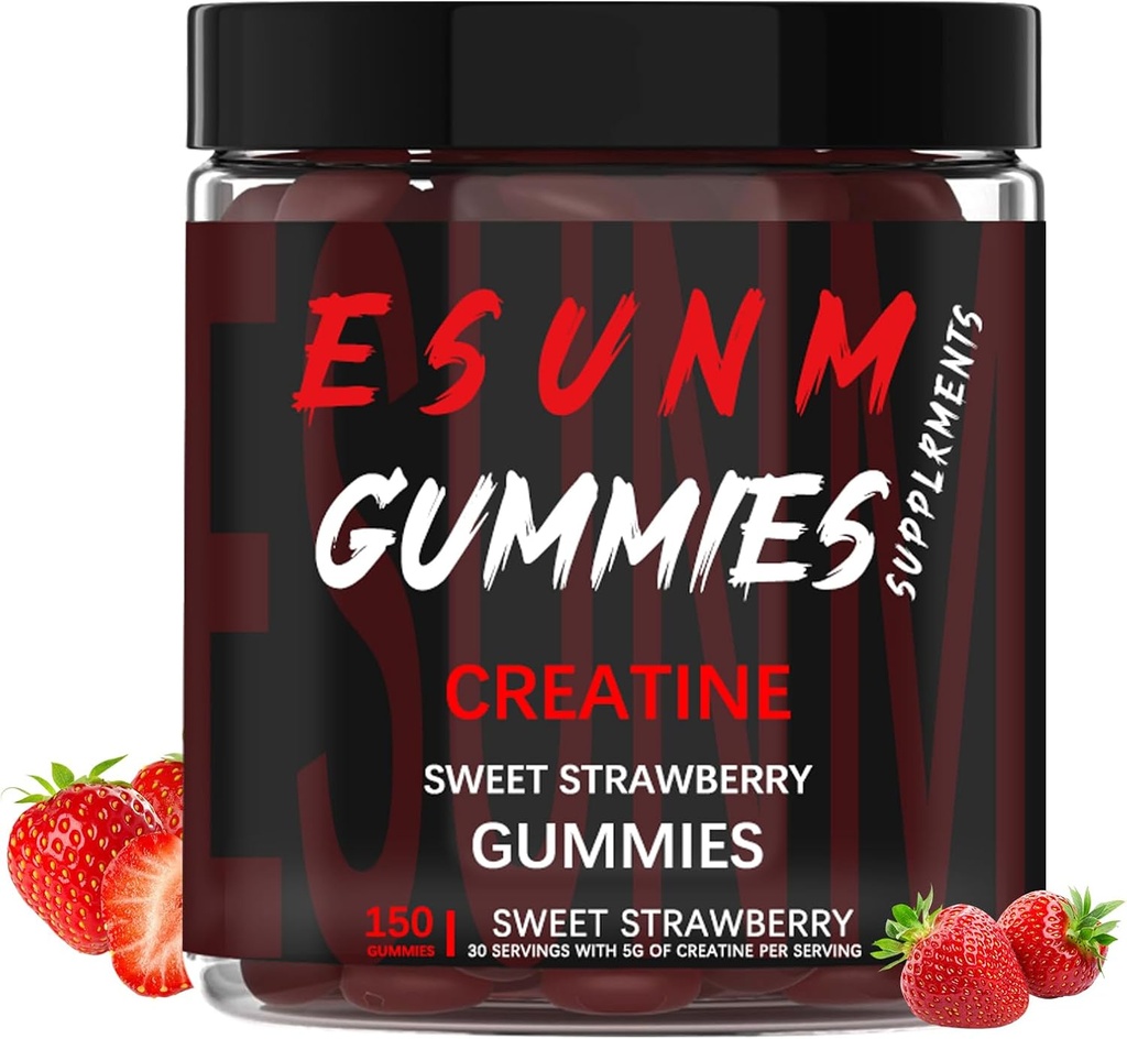 Gommies de fraises de creatine sucrée,Monohydrate par portion, sans sucre ou couleurs artificielles,Calorie basse, végétalien et halal, Flaveur de framboises bleues(150 Nombre)