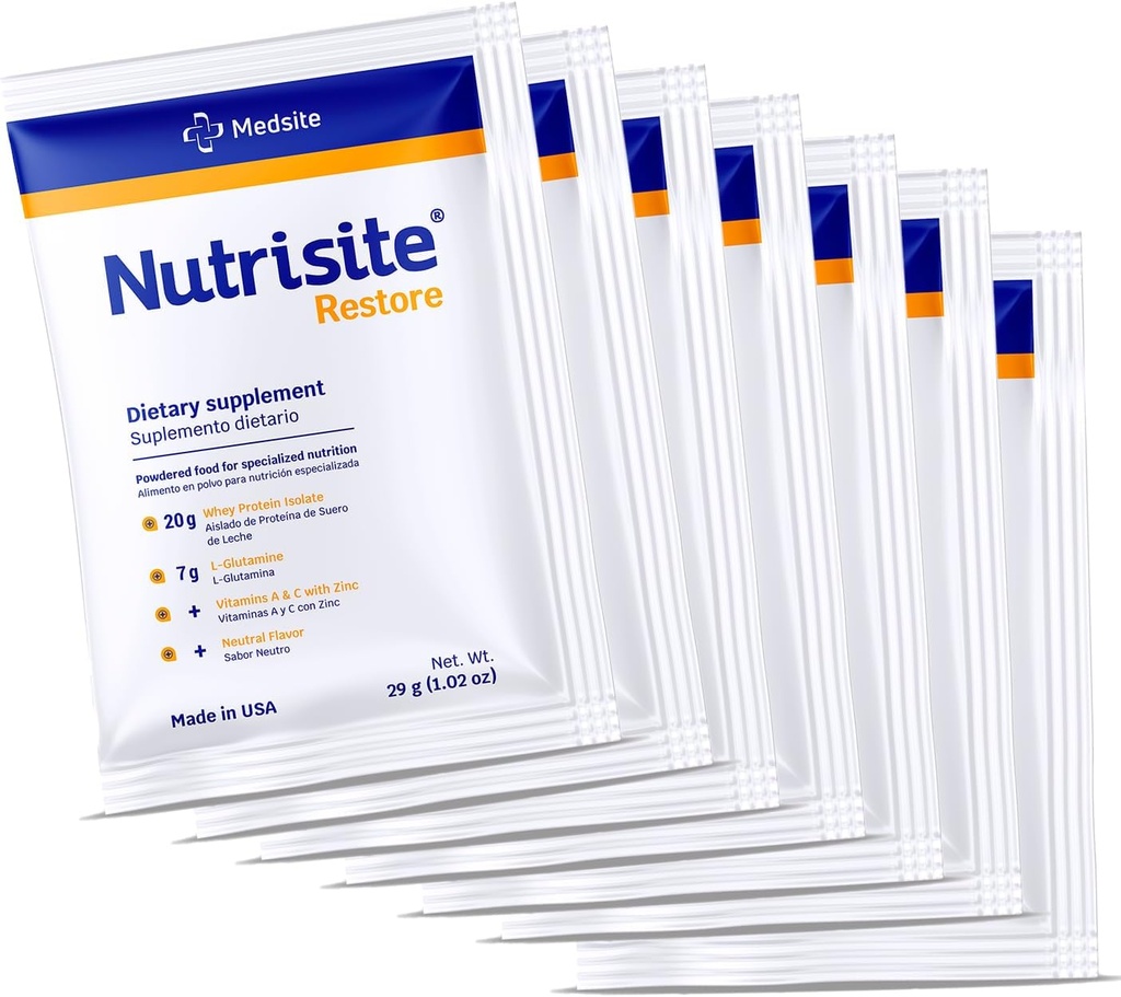 Nutrisite Restore Powder for Wound Healing Support, Includes Whey Isolaat Protein, L-Glutamine, Vitaminen A, C, en Zink Gluten en Sacarose Vrij, Unflavored (7 Serving) 1.02 Oz