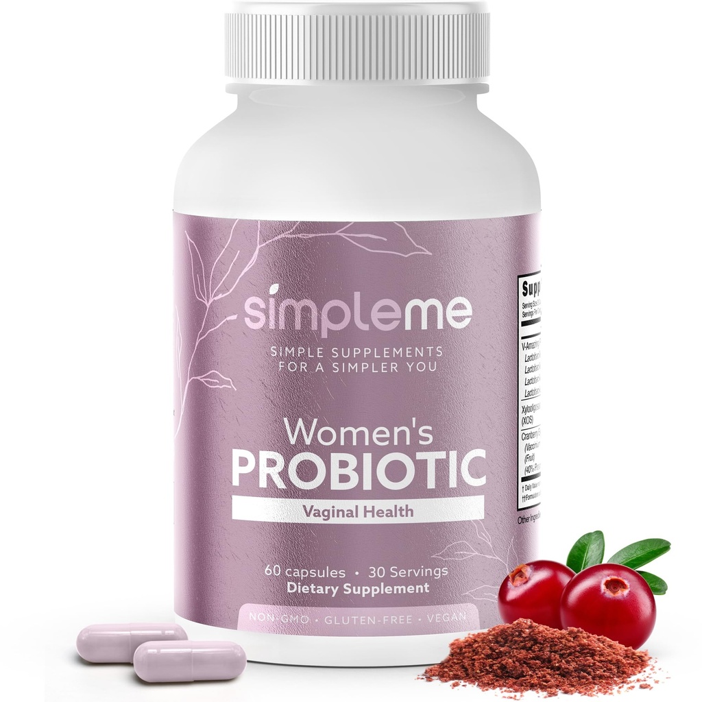 Simpleme Femmes Probiotiques avec Prébiotiques, Cranberry - Probiotiques vaginaux pour les femmes - Pour l'équilibre du pH, UTI, santé vaginale, Gut Flora - Complexe de suppléments probiotiques pour les femmes pour le bien-être - 60 Capsules