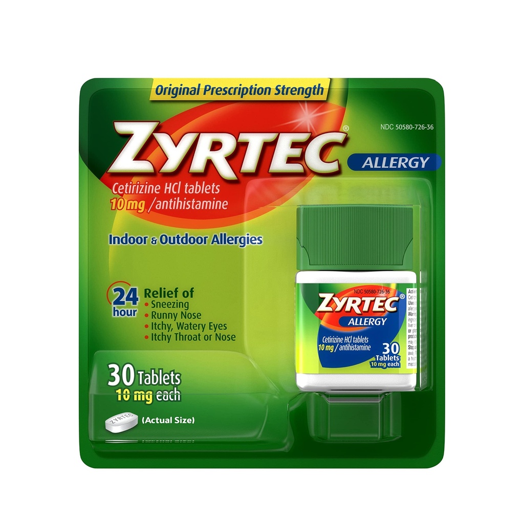 Zyrtec 24-uurs Allergie Relief Tablets, 10 mg Cetirizine HCl Antihistamine Allergie Medicine, 30 kt Rood