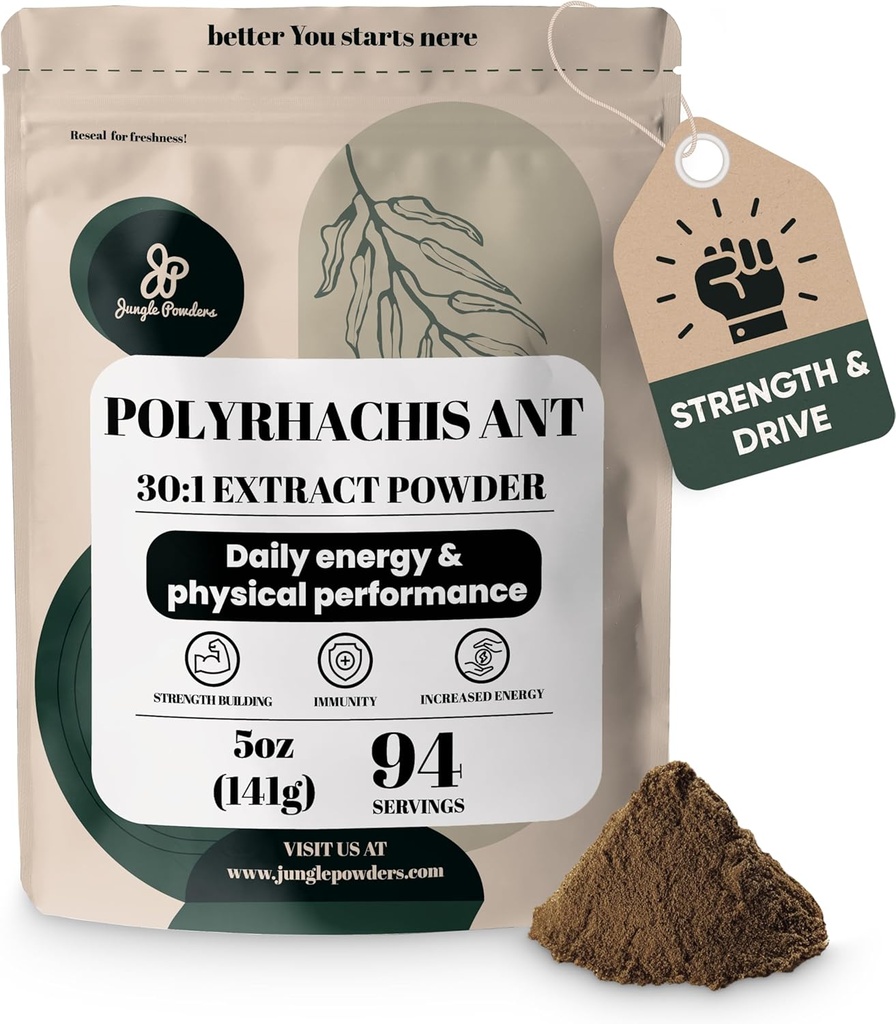 Junglepoeders Zwarte Ant Extract Poeder 30:1 Concentratie, 94 Serves - 5 Ounces van Pure Polyrhachis Zwarte Ant Supplement, Filler Gratis Changbai Berg Ant Traditionele Heren Gezondheid Ondersteuning voor Drive