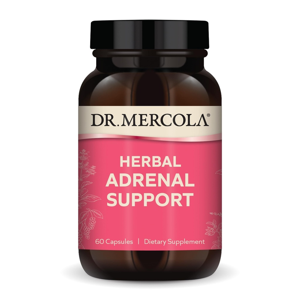 Dr. Mercola Herbal Adrenal Support, 30 porties (60 capsules), Dieetsupplement, Mood and Stress Management, Non-GMO