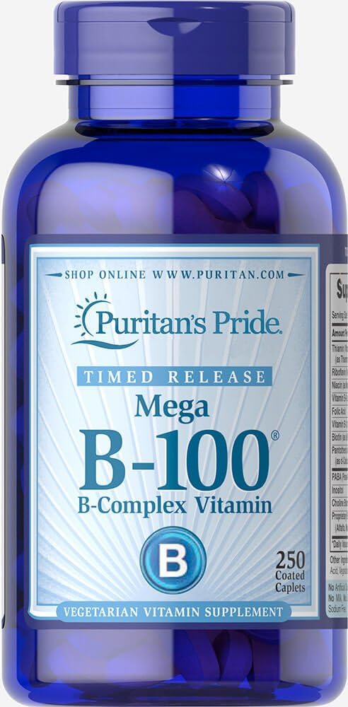Puritan's Pride Vitamine B-100 Complex Getimed Release Caplets, 250 Tellen