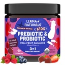 Llama Naturals Kids Probiotic met Prebiotic Fiber, Vegan, Biologische Prebiotica en Probiotica Gummies voor Gut Health Ondersteuning, Peuter Real Fruit Gummy Vitaminen, Geen Toegevoegd Suiker Cane, Gemengde Berry, 60 Ct
