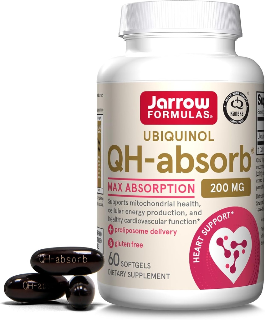 Jarrow Formules QH-absorb 200 mg - High Absorptie Co-Q10 - Active Antioxidant Form of Co-Q10 - Ondersteunt Mitochondriale Energie Productie & Cardiovasculaire Gezondheid - Tot 60 porties