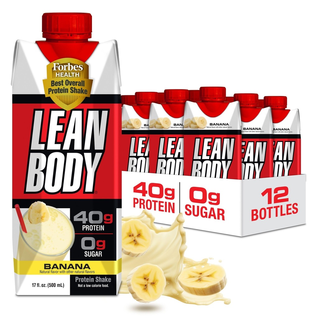 Labrada Lean Body Ready-to-Drink Banana Protein Shake,40g Protein,Whey Blend,0 Sugar,Gluten Free,22 Vitaminen & Minerals,17 Ounce (Recyclable Carton & Lid - Pack of 12) LABRADA