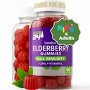 Sambucus Vlierbes Gummies + Vitamine C + Zink voor kinderen & volwassenen, X3 Immune Support, Natuurlijke Smaken + Ingrediënten, Veganistisch, Niet-GMO, Made in USA (60)