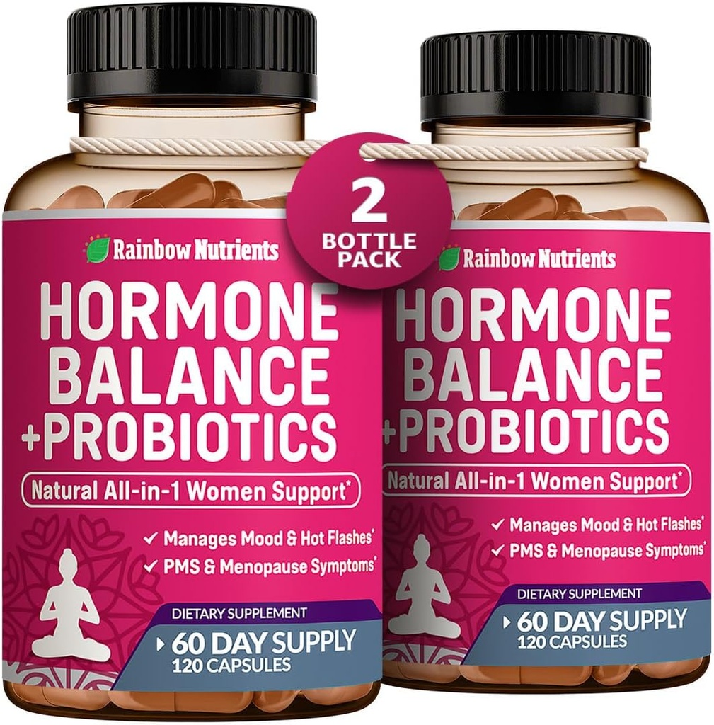 (2 Pack) Hormone Balance + Probiotica voor vrouwen (3450mg) Natuurlijke verlichting voor Menopauze, Hot Flashes, PMS, Bloating 