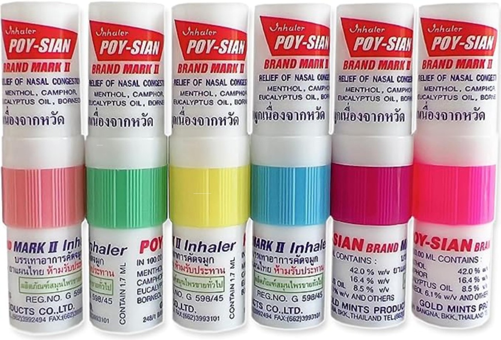 POY-SIAN Mark II Menthol Aromatherapie Neusinhalator, natuurlijke kruidenremedie met koelende etherische oliën Poysian (pakket van 6)