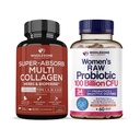 Geheel Wellness Super-Absorb Multi Collageen Pillen (Type I II III V X) Biologische Kruiden en Bioperine + Dr. Geformuleerde Raw Probiotica voor Vrouwen 100 miljard CFUs met Prebiotica Bundle
