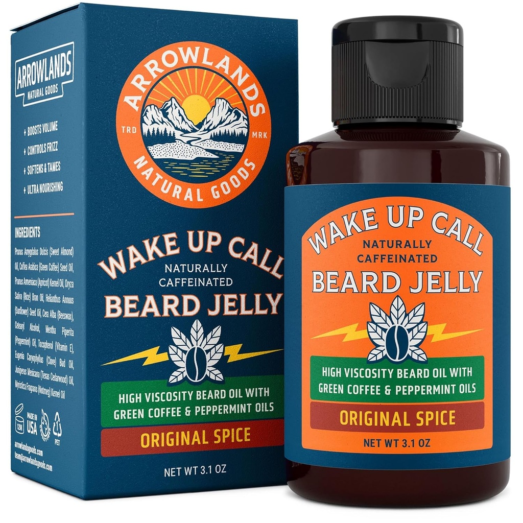 Wake Up Call Baard Jelly - Cafeïne baard groei olie met Virgin Green Coffee Oil & Peppermint, Natural Thickener en Moisturizer (3.1oz, Original Spice)