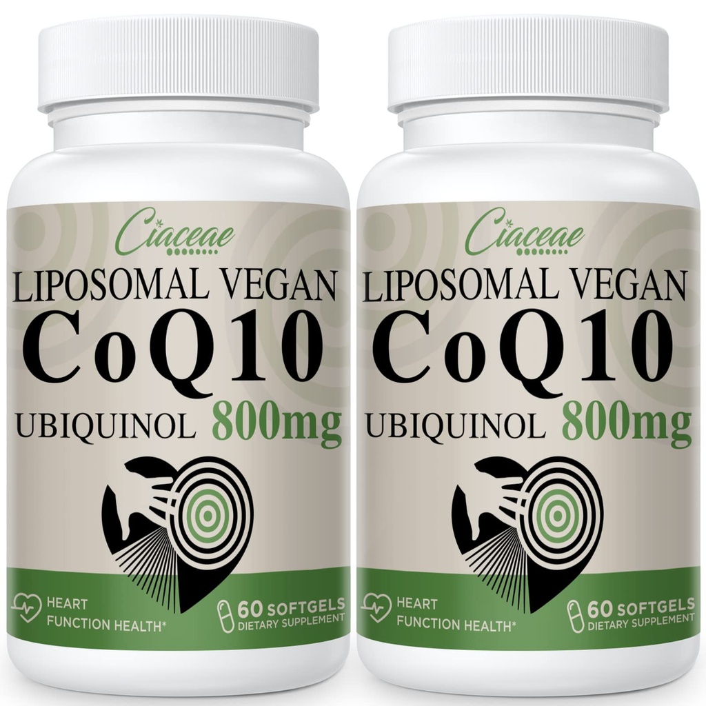 Liposomal CoQ10 800mg Ubichinol Softgel, Max Absorptie Ubichinol Co-enzym Q10, Ubichinol CoQ10 Supplement voor Antioxidant, Hartfunctie en Energieproductie, Pure CoQ10 800mg, 120 Vegan Softgels