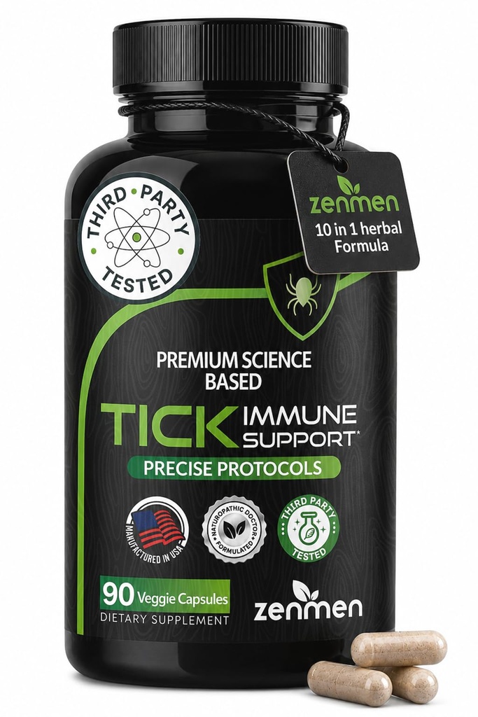 Supplément de support Zenmen Tick Immune - Formule améliorée - Knotweed japonais, Cat's Claw, Skullcap chinois, Cryptolepis Sanguinolenta, Sweet Wormwood - 90 Capsules Vegan, fabriquées aux États-Unis