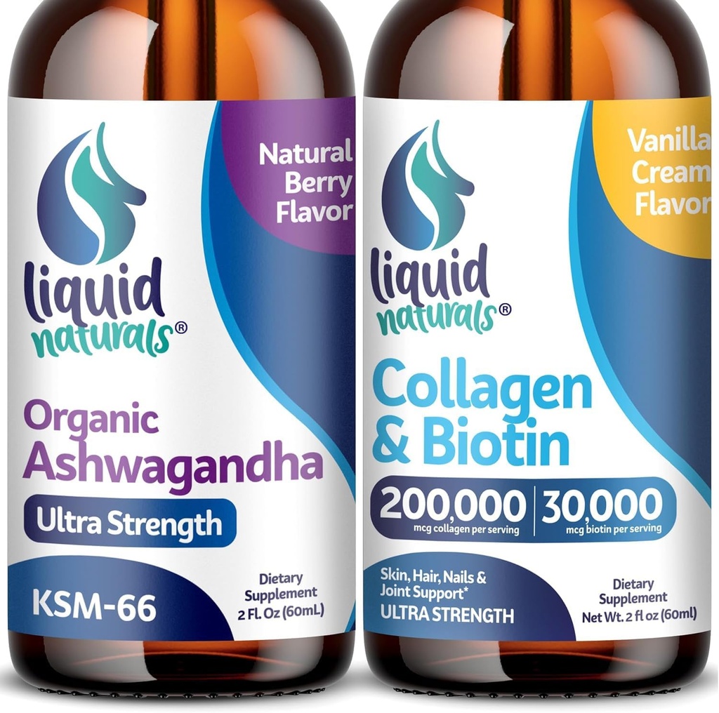 Liquid Collageen, 2 Fl. Oz Ultra-Strength Liquid Collageen voor vrouwen, Vitamine B7 Collageen Peptiden, Biotin en Collageen Supplementen │ Ashwagandha Drops - 2000mg - 6X Sterker dan pillen en capsules, As