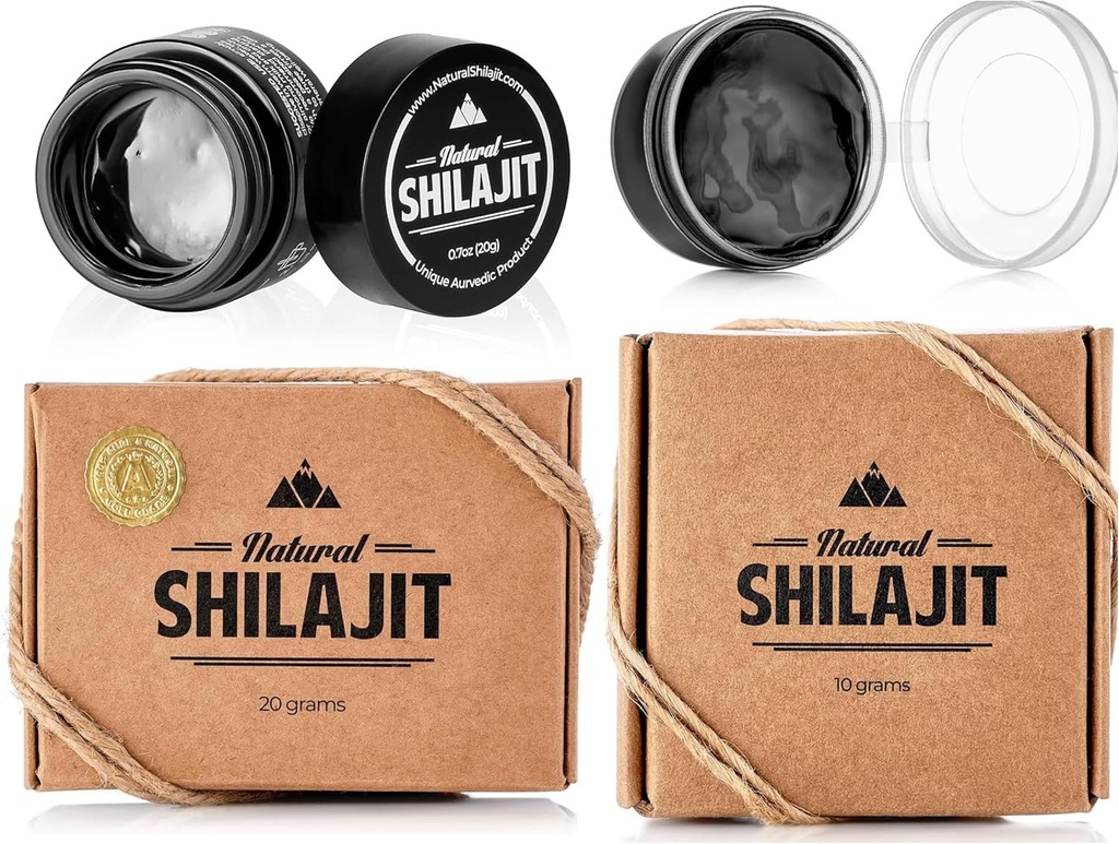 NATUURLIJKE SHILAJIT Resin - Silajit supplement met Fulvinezuur en sporenmineralen, plantaardige voedingsstoffen voor energie, Immuunondersteuning en vitaliteit - 20 gram & 10 gram