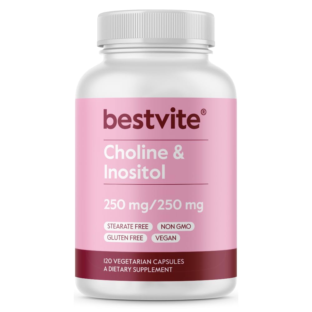 BESTVITE Choline Inositol 500mg (120 Vegetarische Capsules) - Geen Stearates - Geen Fillers - Geen Dicalcium Fosfaat - Veganistisch - Niet GGO - Glutenvrij