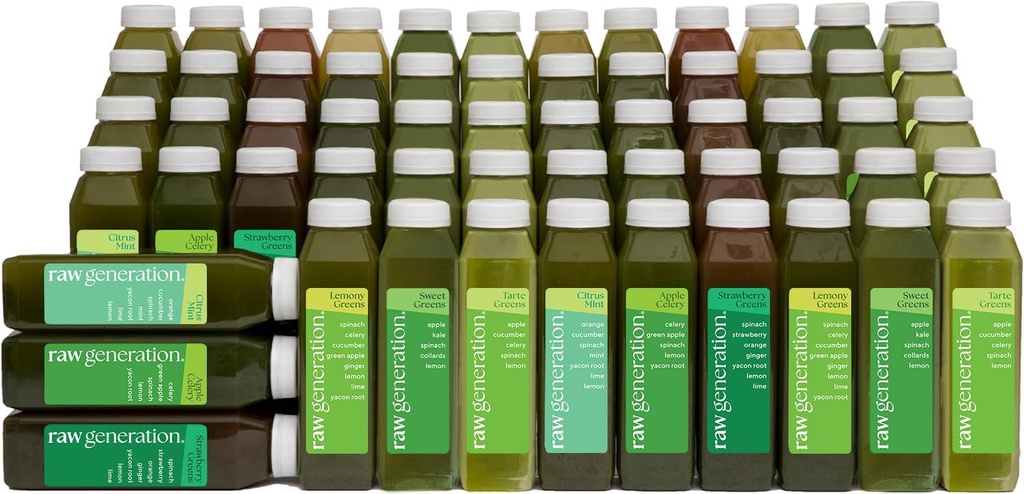 Nettoyer le détox en profondeur de génération brute – Nettoyer le jus pendant 10 jours avec moins de sucre pour perdre du poids, de l'énergie, une peau plus claire et la santé de la gueule – 16 jus emballés en chlorophylle pour détoxer votre corps et réinitialiser votre alimentation (Assortment May Vary)