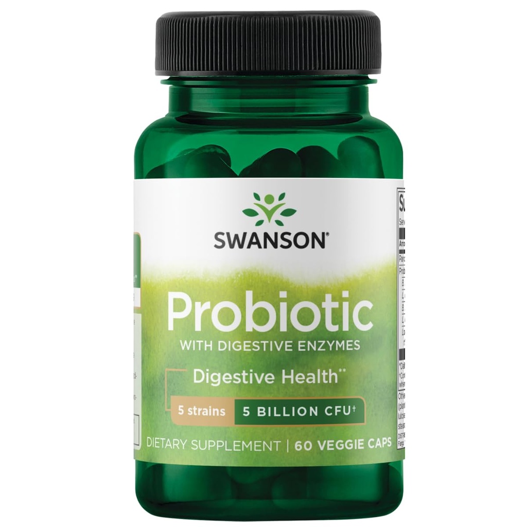 Swanson Probiotica met spijsverteringsenzymen 5 miljard Cfu 60 Veg Capsules