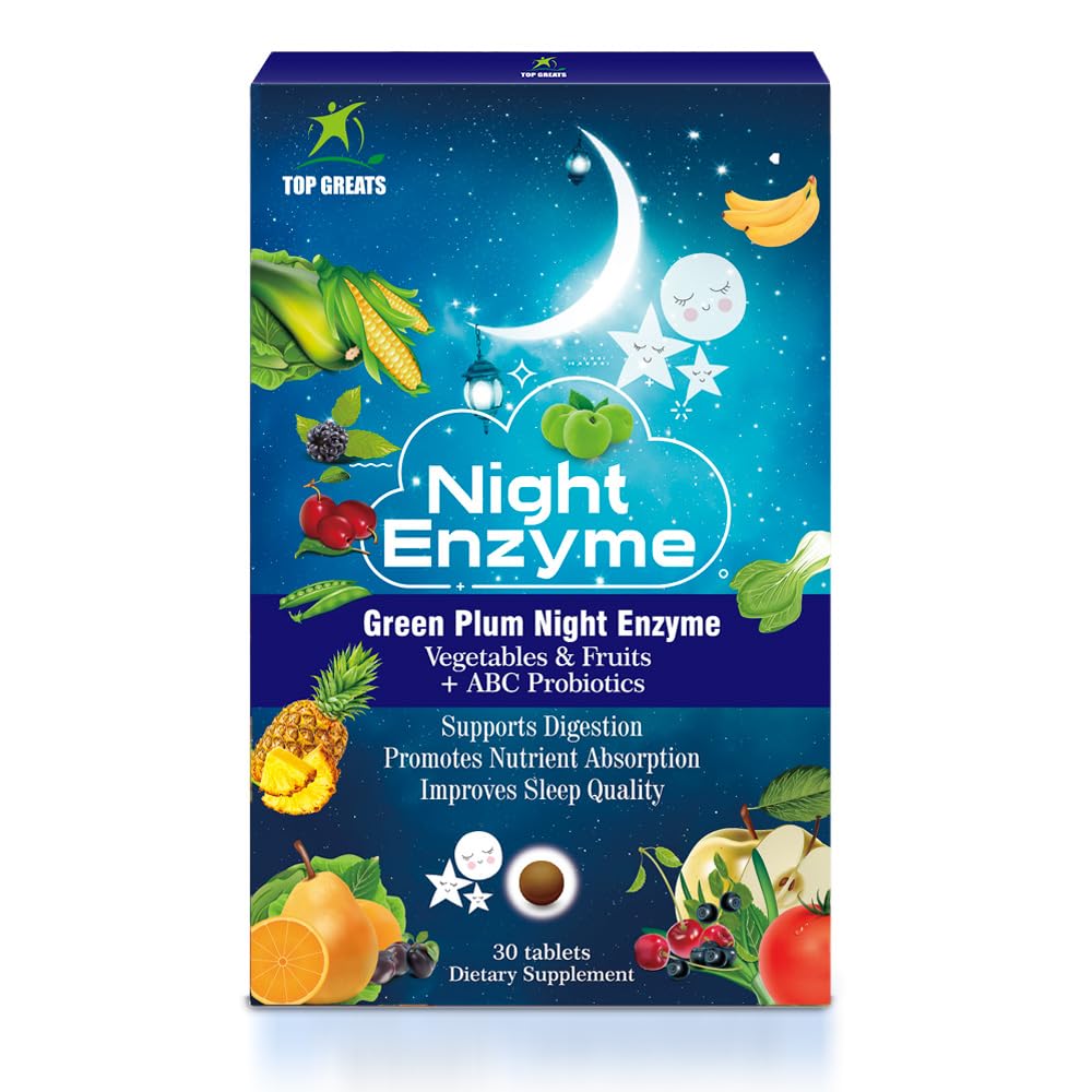 Enzymes de nuit, Enzymes digestionnaires multiples quotidiens, Fruits et légumes à prune verte avec probiotiques, Bloatation de soulagement, meilleure qualité du sommeil, pour les hommes et les femmes, Promouvoir la santé digestive- 60 comprimés