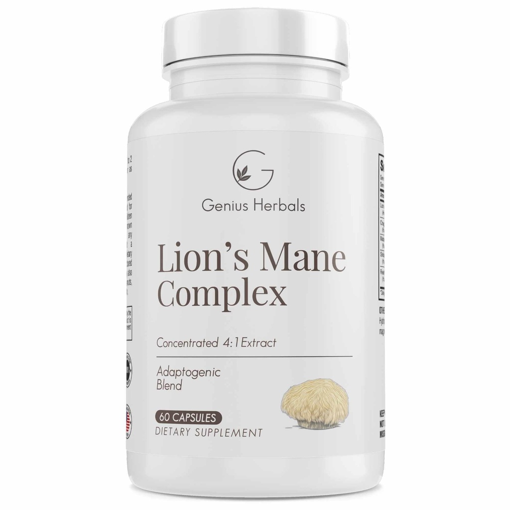 Complexe Lions Mane - Extrait concentré 4:1 pour la santé cérébrale, cognitive et mémoire - 60 capsules