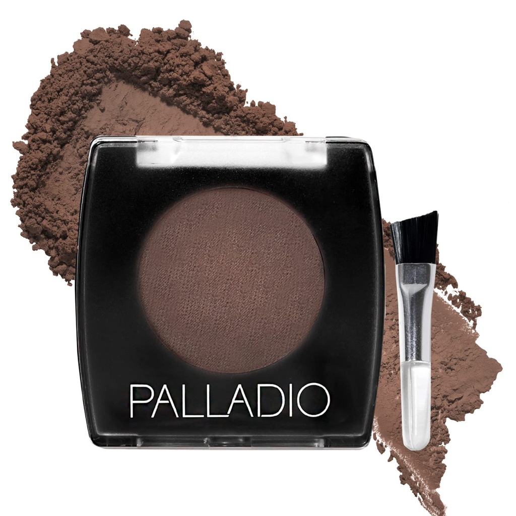 Poudre de sourcils Palladio pour sourcils, poudre de sourcils douce et naturelle avec huile de jojoba et beurre de karité, aide à améliorer et à définir les sourcils, taille compacte pour la poursuite ou le voyage, comprend pinceau applicateur, brun foncé