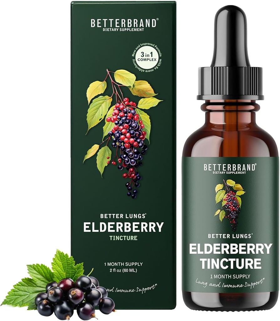 Betterbrand BetterLungs Vlierbes Tinctuur Dieetsupplement - Alle natuurlijke suikervrije Vegetarisch voor Winter Immune Ondersteuning (30 dagen)