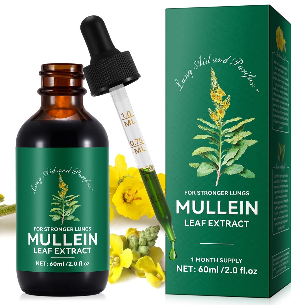 Extrait de feuille de Mullein gouttes-organique liquide Extrait de Mullein supplément pour la santé pulmonaire - végétalien, pas d'additifsNettoyage bronchial pour le soutien sanitaire