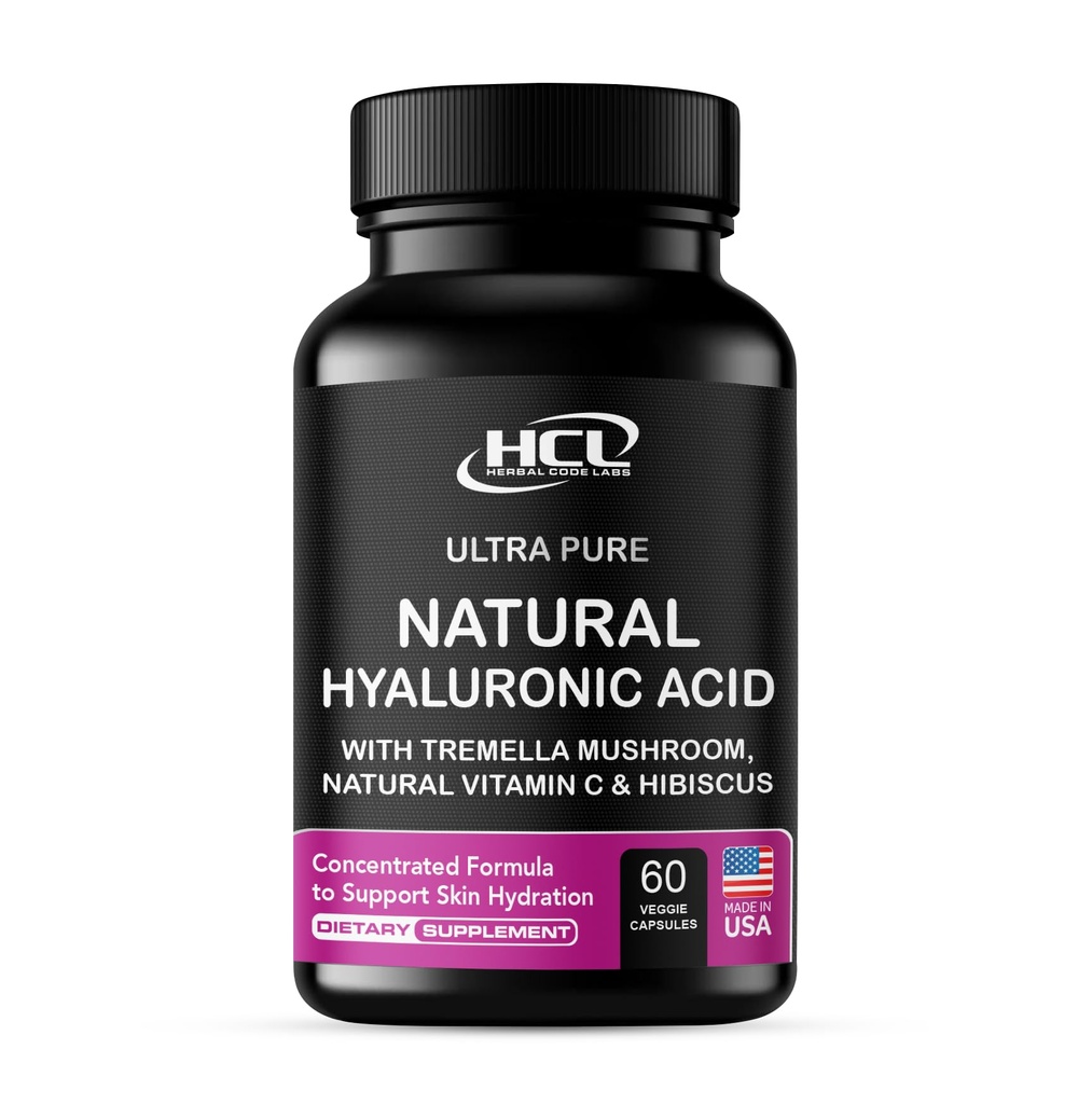 Natural Hyaluronic Acid Supplement 5X Sterkere Hydration Pillen van Pure Tremella Mushroom met Vitamine C & Hibiscus - Huidsupplement Anti rimpel Dieet Capsules - haarnagels vitaminen