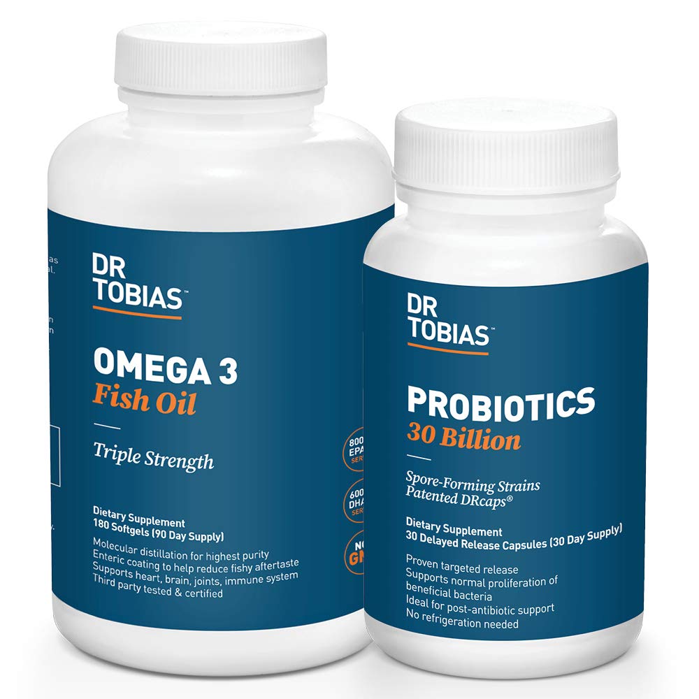 Dr. Tobias Probiotica 30 Miljard en Omega 3 Visolie (2000 mg) voor Digestieve Ondersteuning & algehele gezondheid