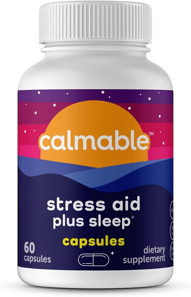 Stress Relief Aid Plus Slaapondersteuning - De-Stress, Relax en Slaap Beter - Vegan - met Melatonine, Ashwagandha en L Theanine - Anti Stress Ondersteuning Vitamine Dieetsupplement - 60 Capsules