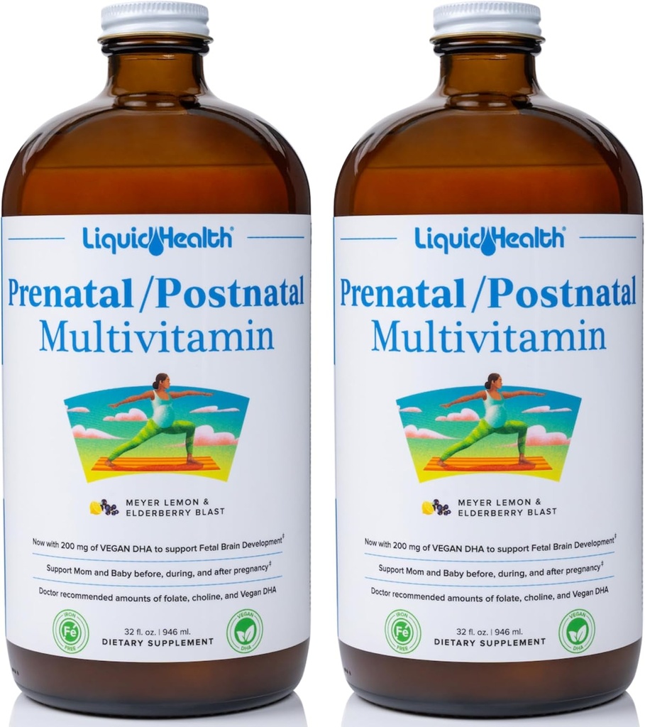 LIQUIDHEALTH Prenatale/Postnatale Multi Vloeibaar Vrouwen Multivitamine met Real Folaat - Pre & Postnatale Vitaminen voor Voor, Tijdens, Na de zwangerschap - Made in USA, Vegan, Sugar-Free, Non-GMO (2 Pack)