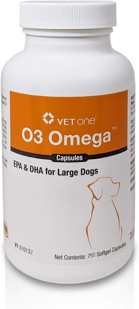 VetOne O3 Omega Soft Gel voor grote honden - essentiële vetzuren ondersteuning - huid & jas supplement - 250 capsules