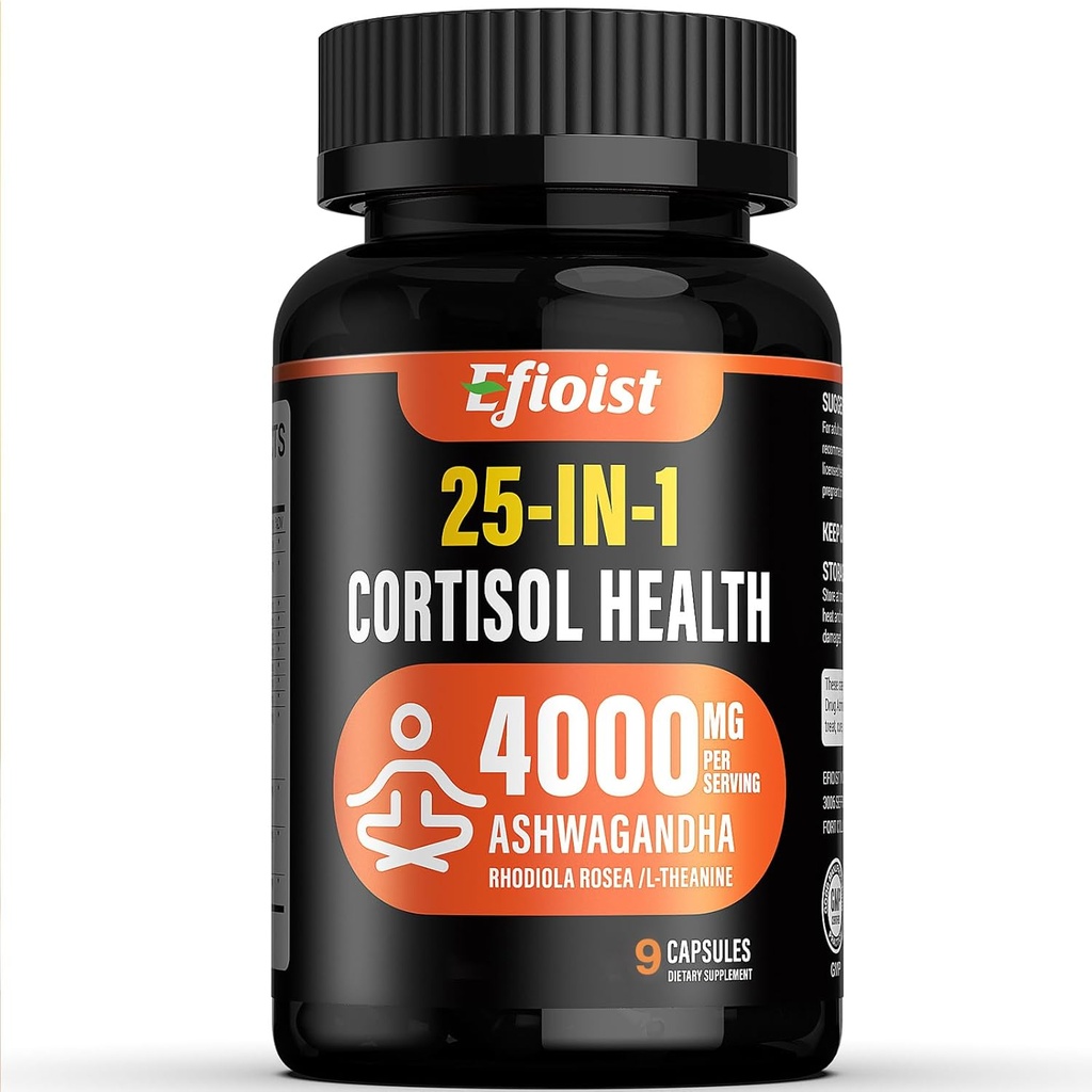 Cortisol Health Supplement, 25-in-1 Cortisol Reducer for Women & Men, Cortisol Supplements for with Ashwagandha, Rhodiola Rosea, L-Theanine, 9 Capsules