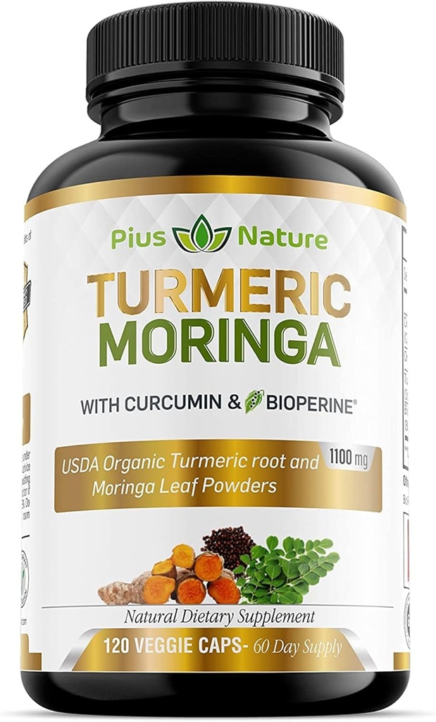 Kurkuma Moringa - Biologische Kurkuma Curcumine Supplementen en Biologische Moringa Poeder - 120 Veggie Capsules Supplement voor vrouwen en mannen