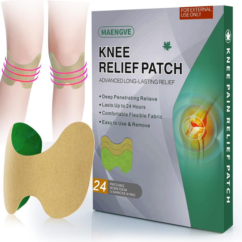 Knee Pain Relief Patch 24 Count - Warming Herbal Knie Patches met Mugwort, Capsaicin & Menthol - 12 uur langdurige knie Ondersteuning voor bot op bot, gewrichtspijn, spierpijn
