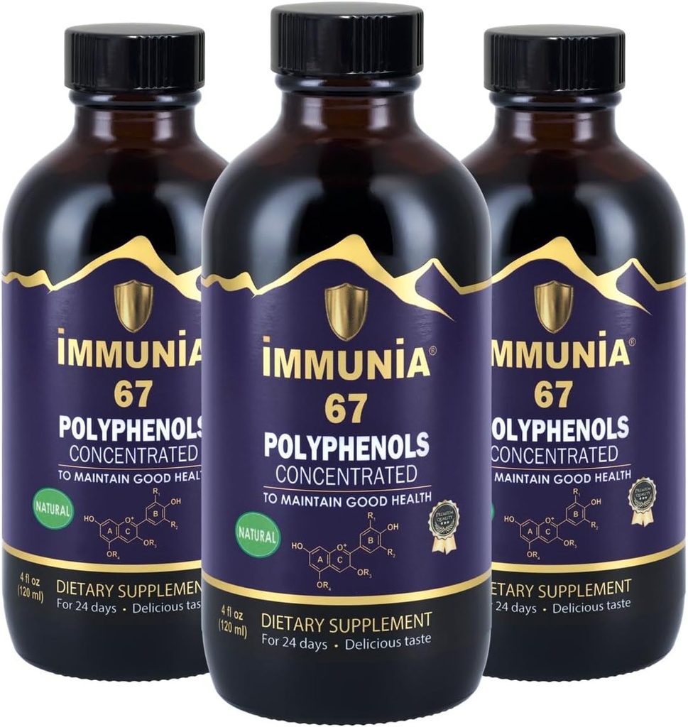 Immunia 67 Polyfenolen - Vlierbessenconcentraat en antioxidanten. Premium Antioxidant Supplement met 67 Polyfenolen (Anthocyanen, Quercetin, Resveratrol, enz.) 24-dagen levering per fles (3-pack)
