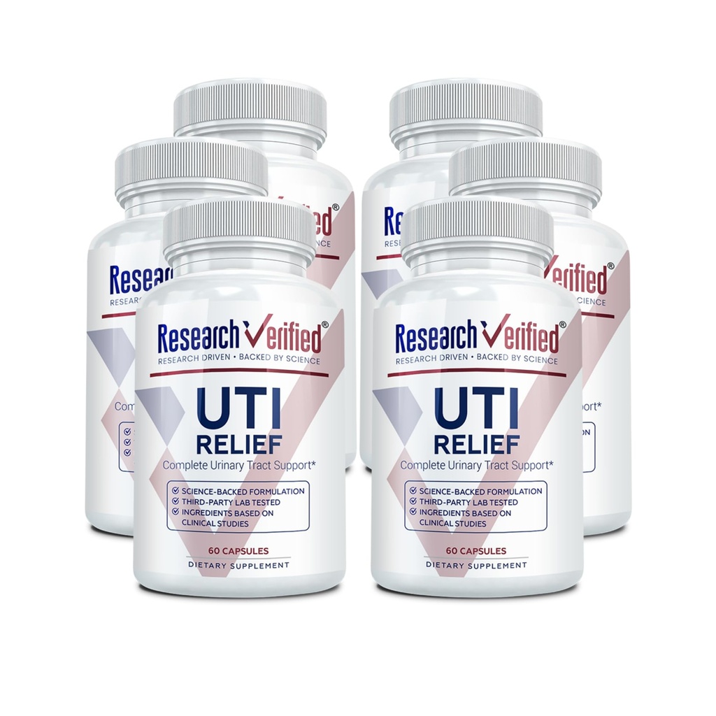 Onderzoek Geverifieerde UTI Relief - Urinaire Tract Ondersteuning Supplement - 100% Natuurlijke, Veganistische met Lingonberry, Cranberry & D-Mannose - 6 Fles (6 maanden levering)