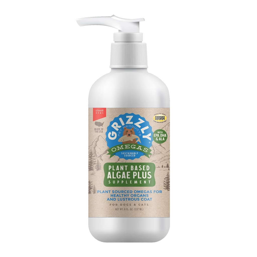 Grizzly Pet Products Algal Plus Omega 3-6-9 voedingssupplement voor honden en katten, 8 Ounce fles