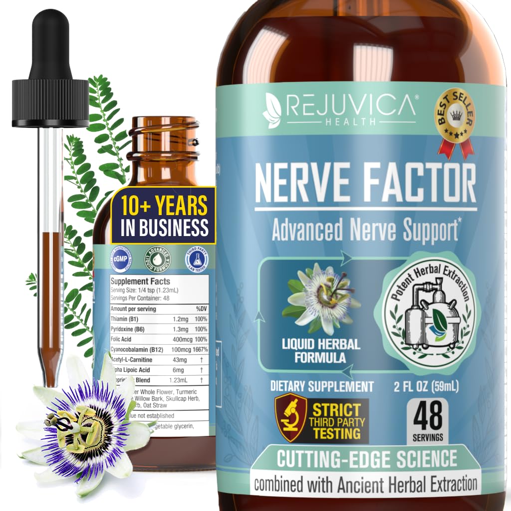 Rejuvica Health NerveFactor - Advanced Nerve Support Supplement - Liquid Delivery for Better Absorptie - Acetyl-L-Carnitine, Alpha Lipoic Acid, Vitamine B12, Folic Acid, White Willow Bark & Meer!