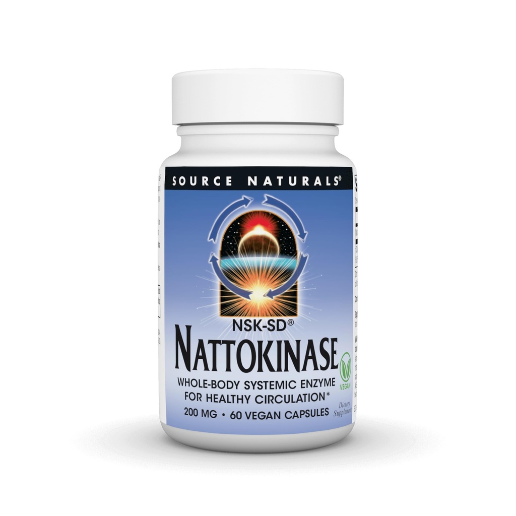 Bron Naturals NSK-SD, Nattokinase, Vegetarisch Vriendelijk, Heel Body Systemic Enzyme voor gezonde circulatie*, 200 mg - 60 Vegetarisch Capsules