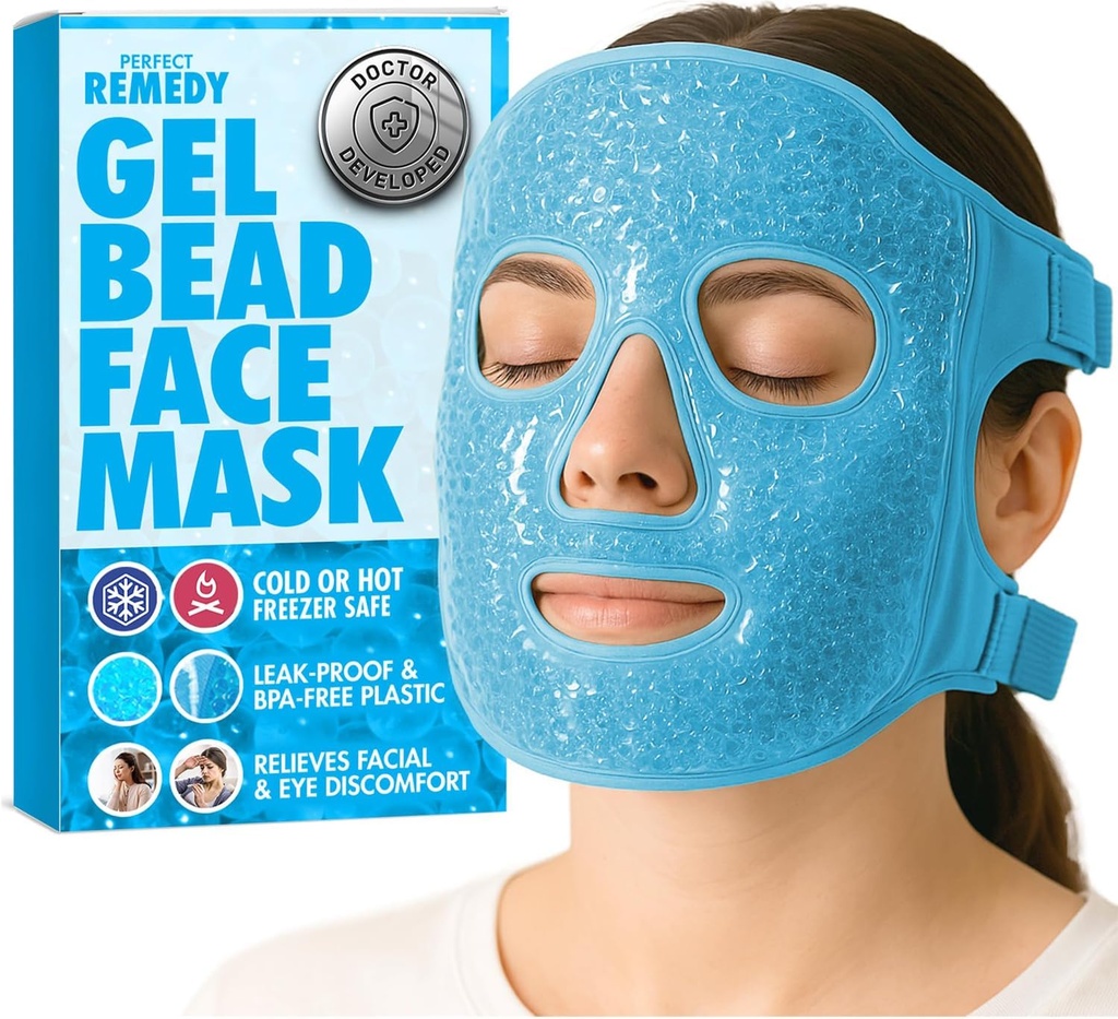 Perfect Remedy Face Ice Pack, Herbruikbare Hot & Cold Ice Face Mask, Gel Compress voor het helpen met gezwollen ogen en helpen bij de voorwaarden van zwelling, gezicht Spa koelmasker voor vrouwen en mannen (blauw)