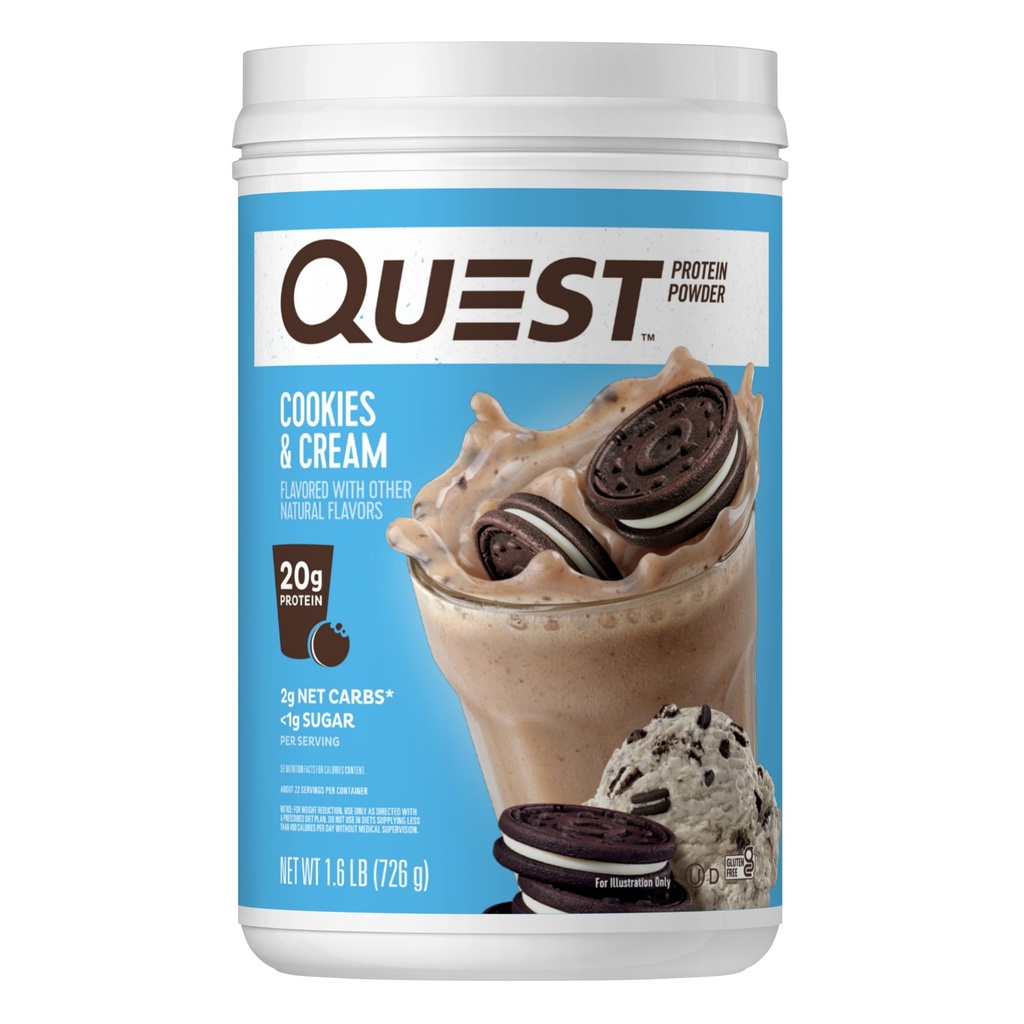 Quest Nutrition Cookies & Cream Protein Powder, 20g Proteïne, 1g Suiker, Low Carb, Glutenvrij, 1,6 pond, 24 porties