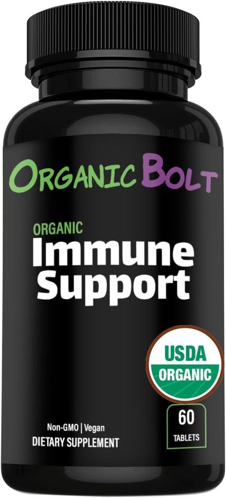 USDA Organic Immune Support Supplement, High Potency 7-in-1 Immunity Booster Tablets with Vitamin C, Elderberry, Ginger, Moringa Leaf Powder, Knoflook & More - Vegan & Non-GMO, 20 Servers